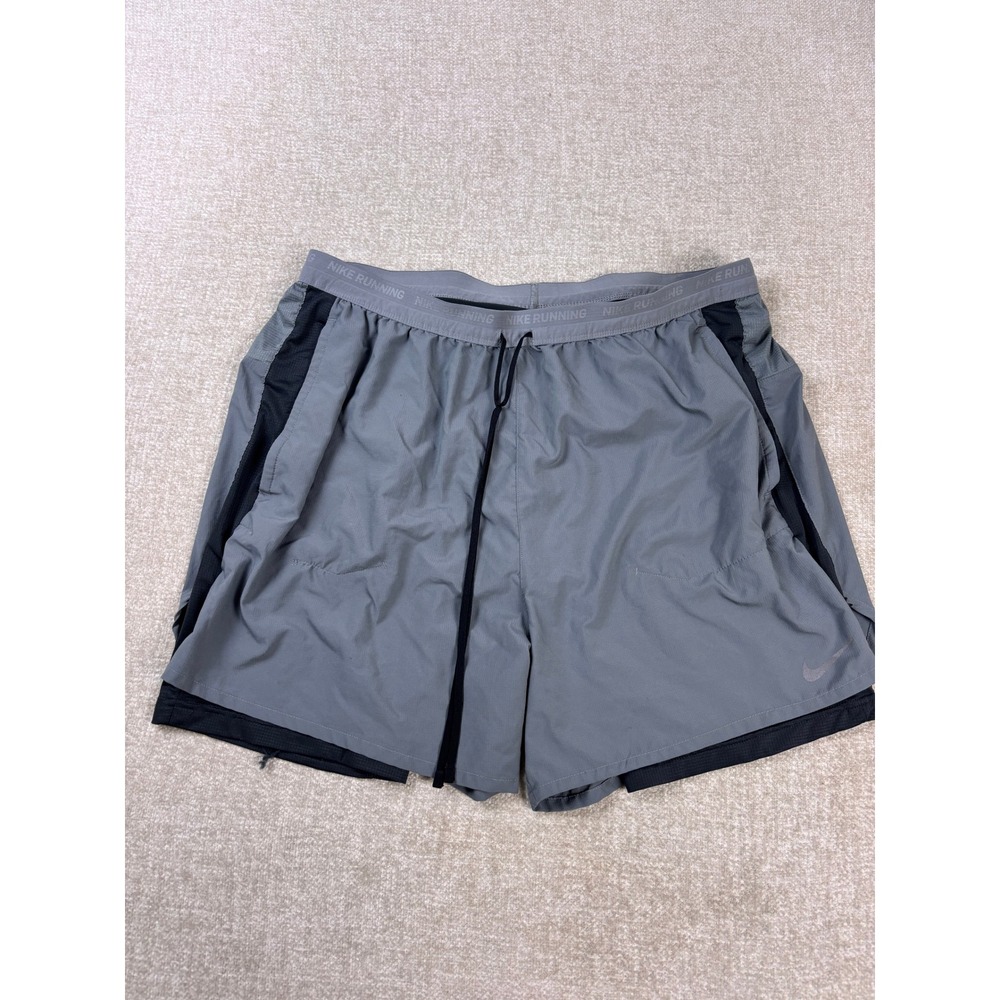Nike Running Dri-FIT 2-in-1 Shorts Mens XXL Gray Black Athletic Gym Training